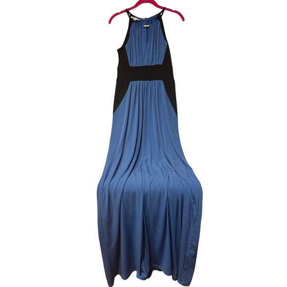London Times Style Blue & Black Colorblock Maxi-Dress, Halter Neckline Size 6 - Picture 2 of 6